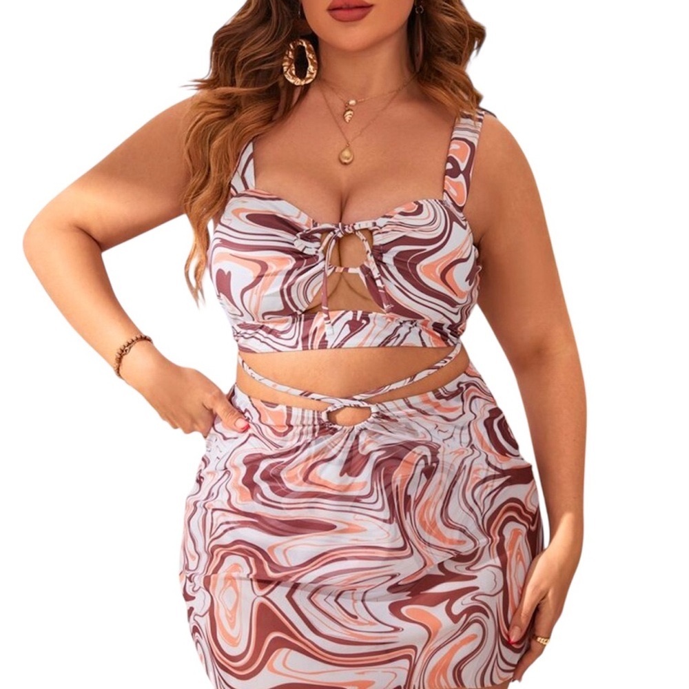 SHEIN Size 3XL Stylish Women's Swirl Pattern Skirt - Brown and White